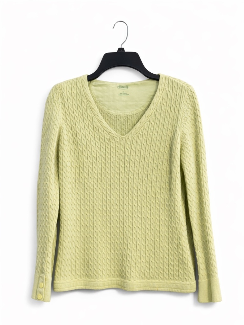 Talbots Cable Knit V-Neck Sweater Women’s Medium Green Cotton Classic